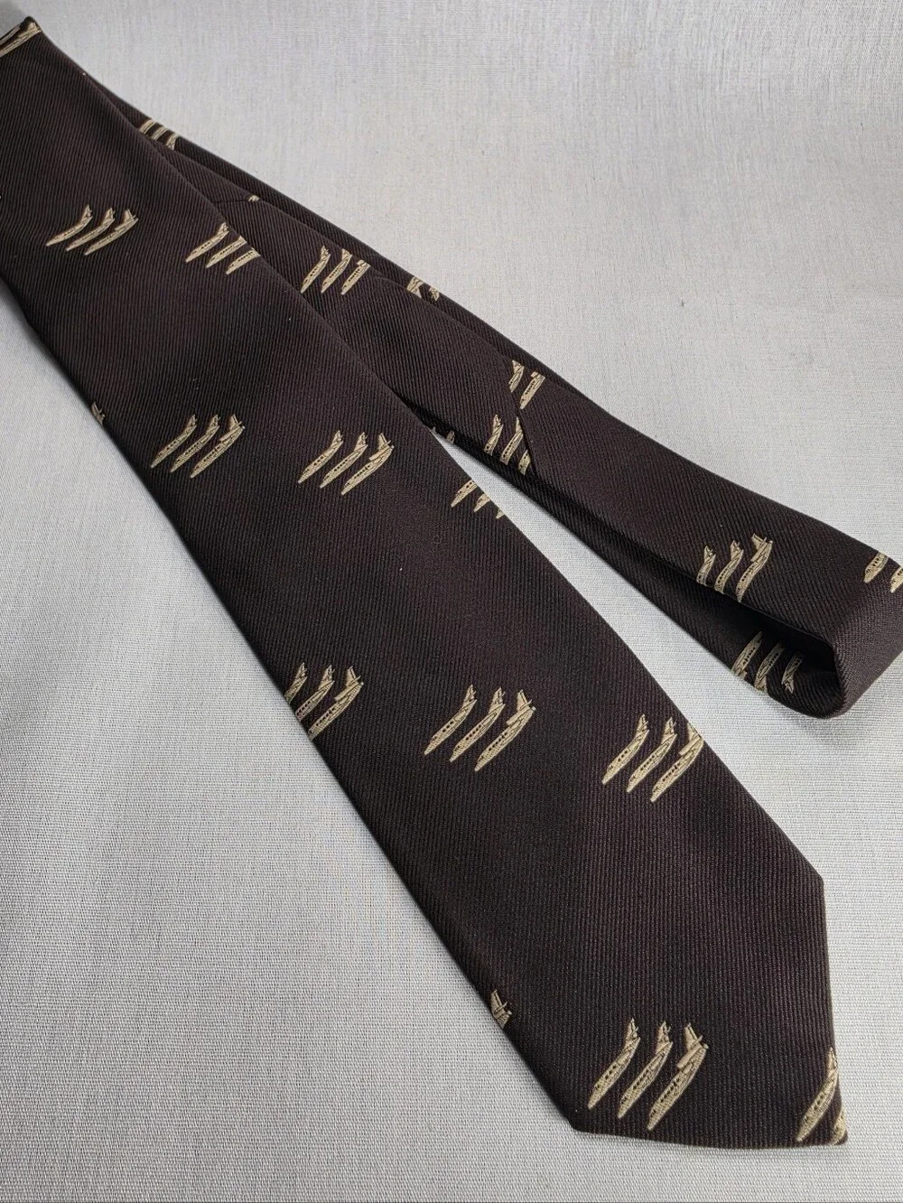 Vintage Classic Brown Necktie with Cream Airplane Motif